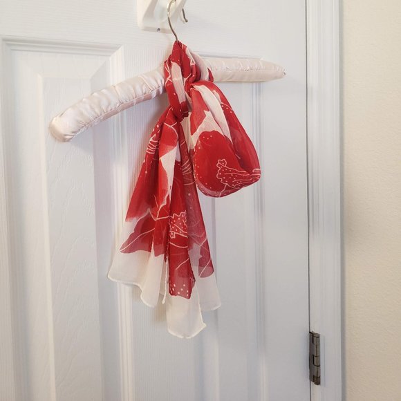 Pair of Scarves Floral Flowers Red Thin Sheer Wrap - Picture 9 of 14